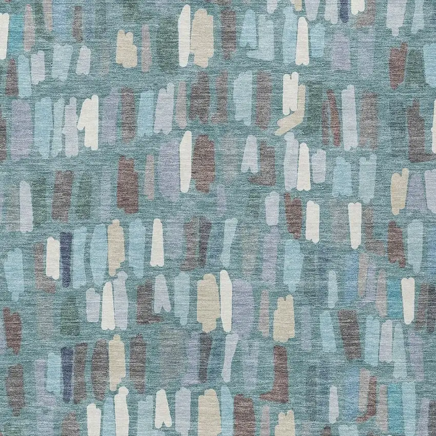 Teal Blue Taupe And Beige Striped Washable Indoor Outdoor Area Rug Photo 2