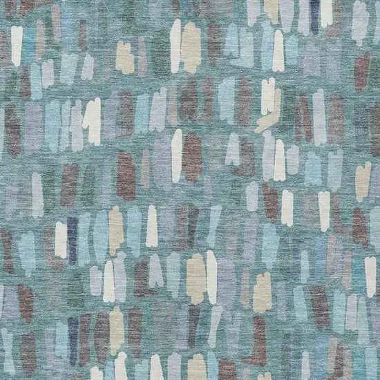 Teal Blue Taupe And Beige Striped Washable Indoor Outdoor Area Rug Photo 2