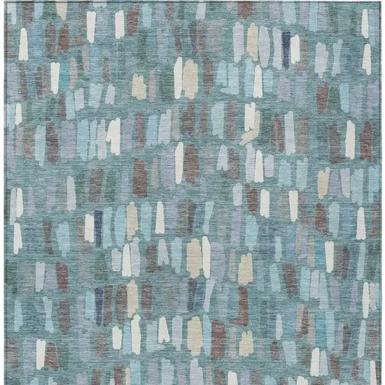 Teal Blue Taupe And Beige Striped Washable Indoor Outdoor Area Rug Photo 3