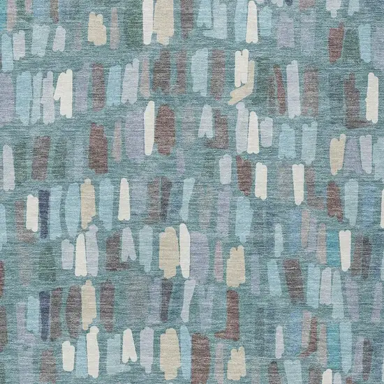 Teal Blue Taupe And Beige Striped Washable Indoor Outdoor Area Rug Photo 2