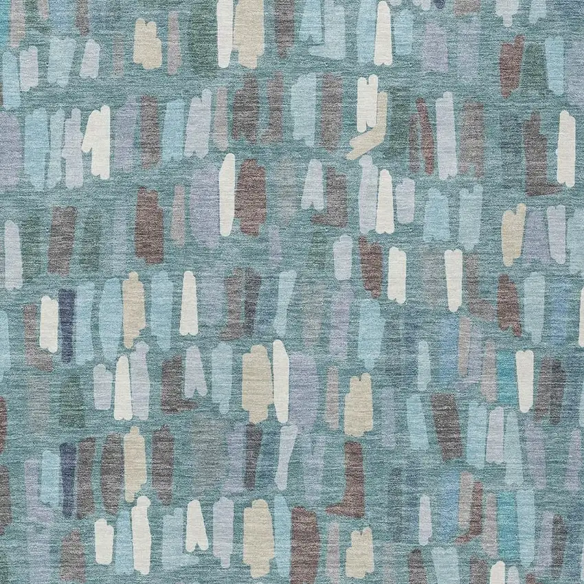 Teal Blue Taupe And Beige Striped Washable Indoor Outdoor Area Rug Photo 2