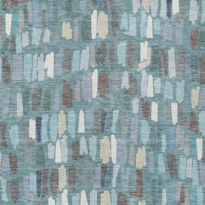 Teal Blue Taupe And Beige Striped Washable Indoor Outdoor Area Rug Photo 2
