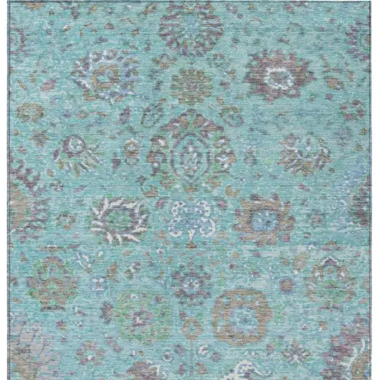 Teal Blue Taupe And Ivory Floral Washable Indoor Outdoor Area Rug Photo 4