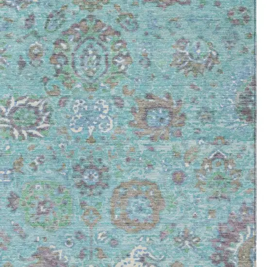 Teal Blue Taupe And Ivory Floral Washable Indoor Outdoor Area Rug Photo 4