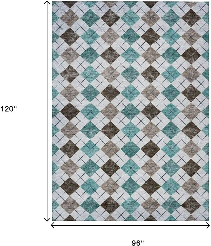 Teal Blue Taupe And Ivory Geometric Washable Indoor Outdoor Area Rug Photo 3