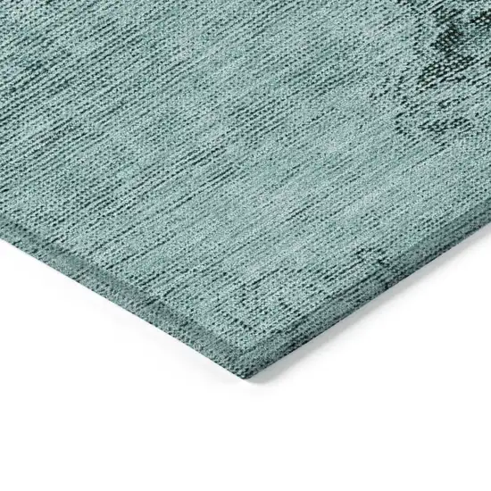 Teal Blue Turquoise And Charcoal Oriental Washable Indoor Outdoor Area Rug Photo 4