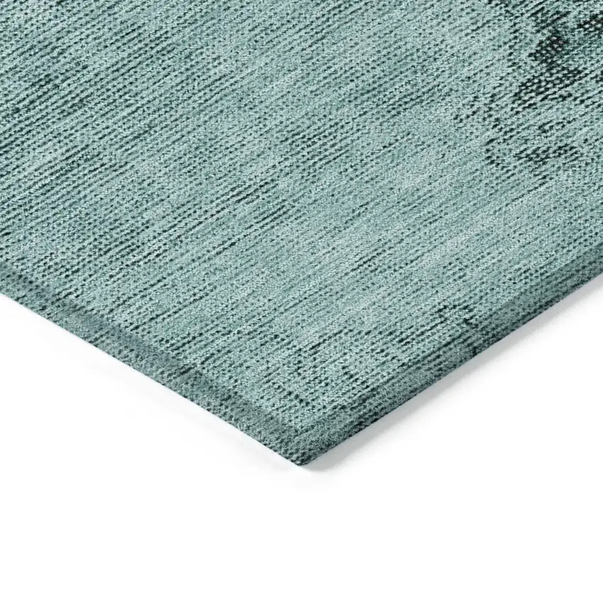 Teal Blue Turquoise And Charcoal Oriental Washable Indoor Outdoor Area Rug Photo 4
