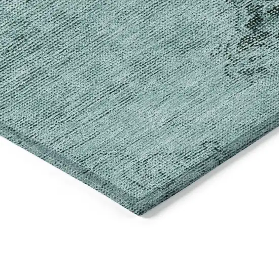 Teal Blue Turquoise And Charcoal Oriental Washable Indoor Outdoor Area Rug Photo 4