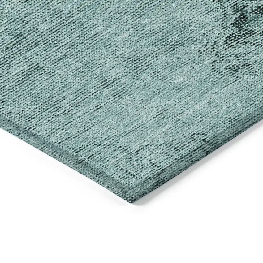 Teal Blue Turquoise And Charcoal Oriental Washable Indoor Outdoor Area Rug Photo 4