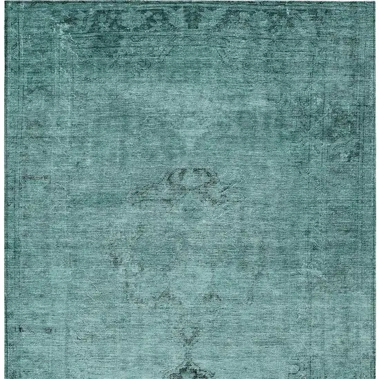 Teal Blue Turquoise And Charcoal Oriental Washable Indoor Outdoor Area Rug Photo 6
