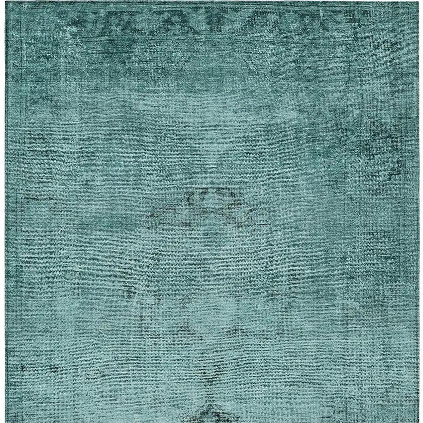 Teal Blue Turquoise And Charcoal Oriental Washable Indoor Outdoor Area Rug Photo 6