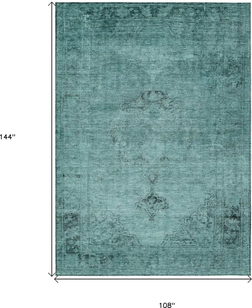Teal Blue Turquoise And Charcoal Oriental Washable Indoor Outdoor Area Rug Photo 3