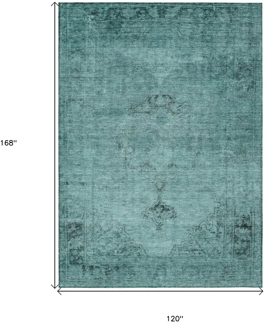 Teal Blue Turquoise And Charcoal Oriental Washable Indoor Outdoor Area Rug Photo 3