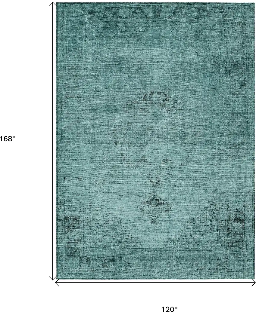 Teal Blue Turquoise And Charcoal Oriental Washable Indoor Outdoor Area Rug Photo 3
