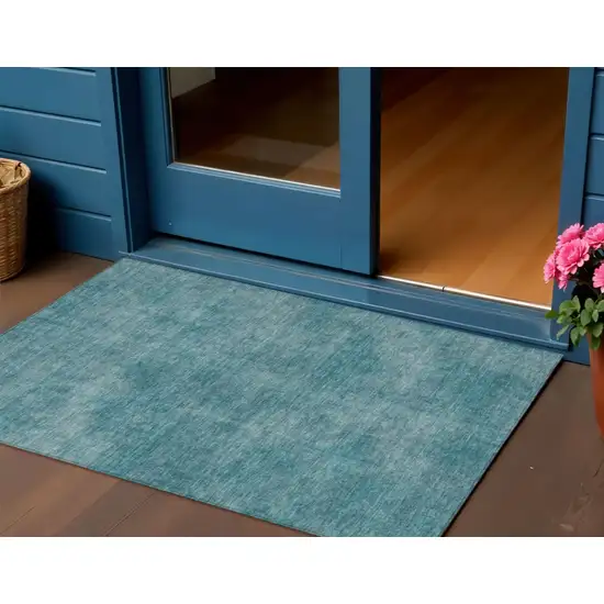 Teal Blue Washable Indoor Outdoor Area Rug Photo 1