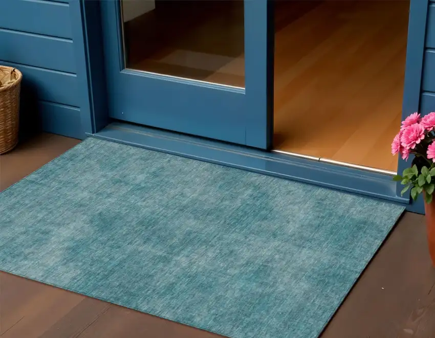 Teal Blue Washable Indoor Outdoor Area Rug Photo 1