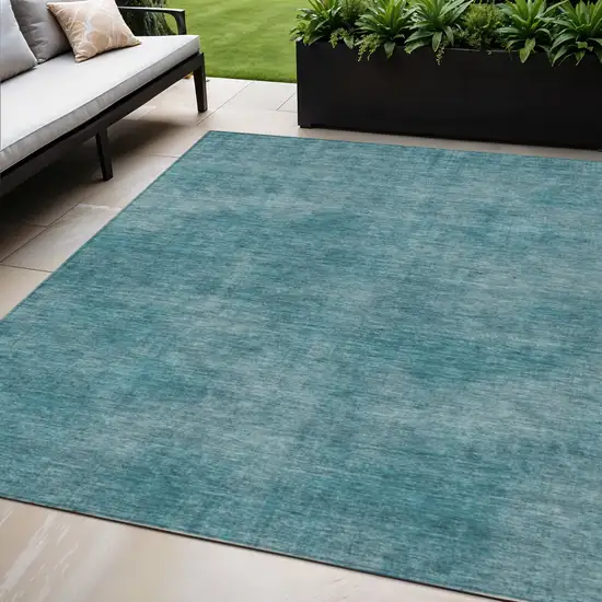 Teal Blue Washable Indoor Outdoor Area Rug Photo 1