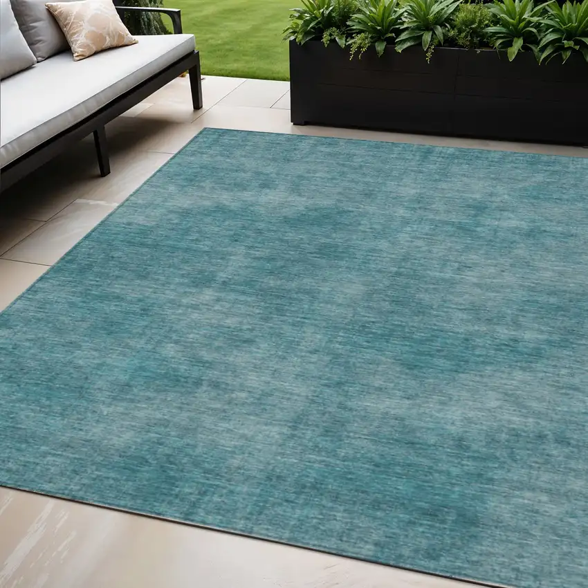 Teal Blue Washable Indoor Outdoor Area Rug Photo 1