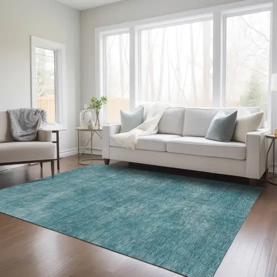 Teal Blue Washable Indoor Outdoor Area Rug Photo 9