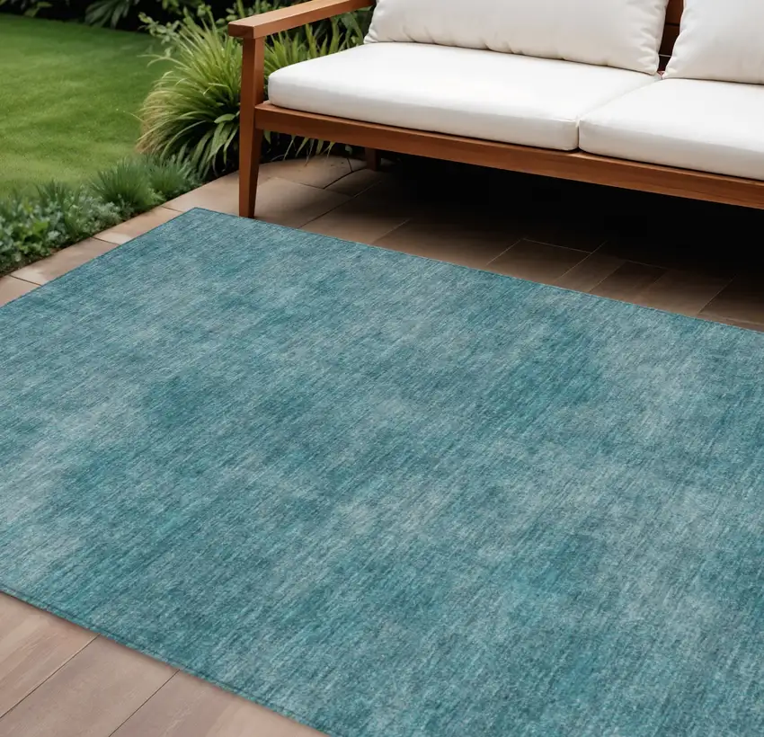 Teal Blue Washable Indoor Outdoor Area Rug Photo 1