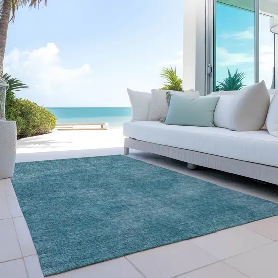 Teal Blue Washable Indoor Outdoor Area Rug Photo 9