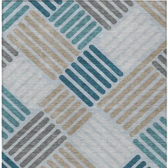Teal Blue Wheat And Gray Geometric Washable Indoor Outdoor Area Rug Photo 7