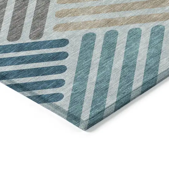 Teal Blue Wheat And Gray Geometric Washable Indoor Outdoor Area Rug Photo 6