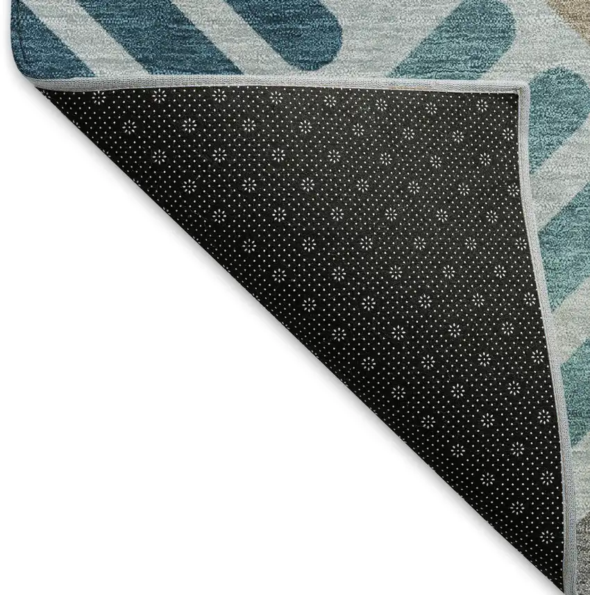 Teal Blue Wheat And Gray Geometric Washable Indoor Outdoor Area Rug Photo 5
