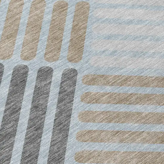 Teal Blue Wheat And Gray Geometric Washable Indoor Outdoor Area Rug Photo 6