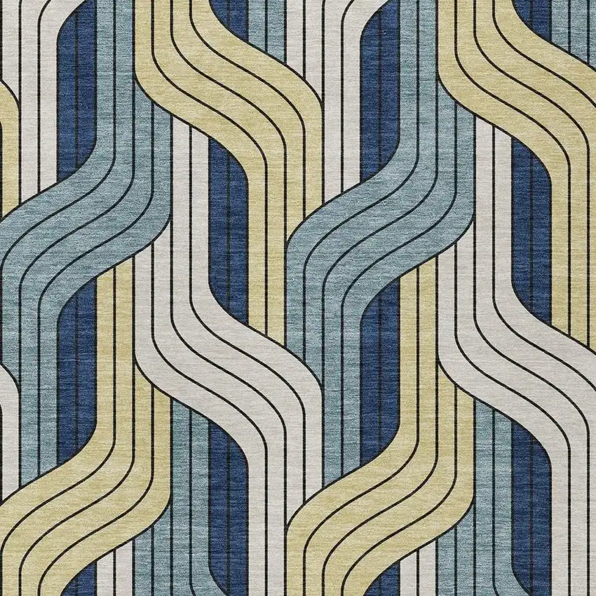 Teal Blue Wheat And Ivory Striped Washable Indoor Outdoor Area Rug Photo 2