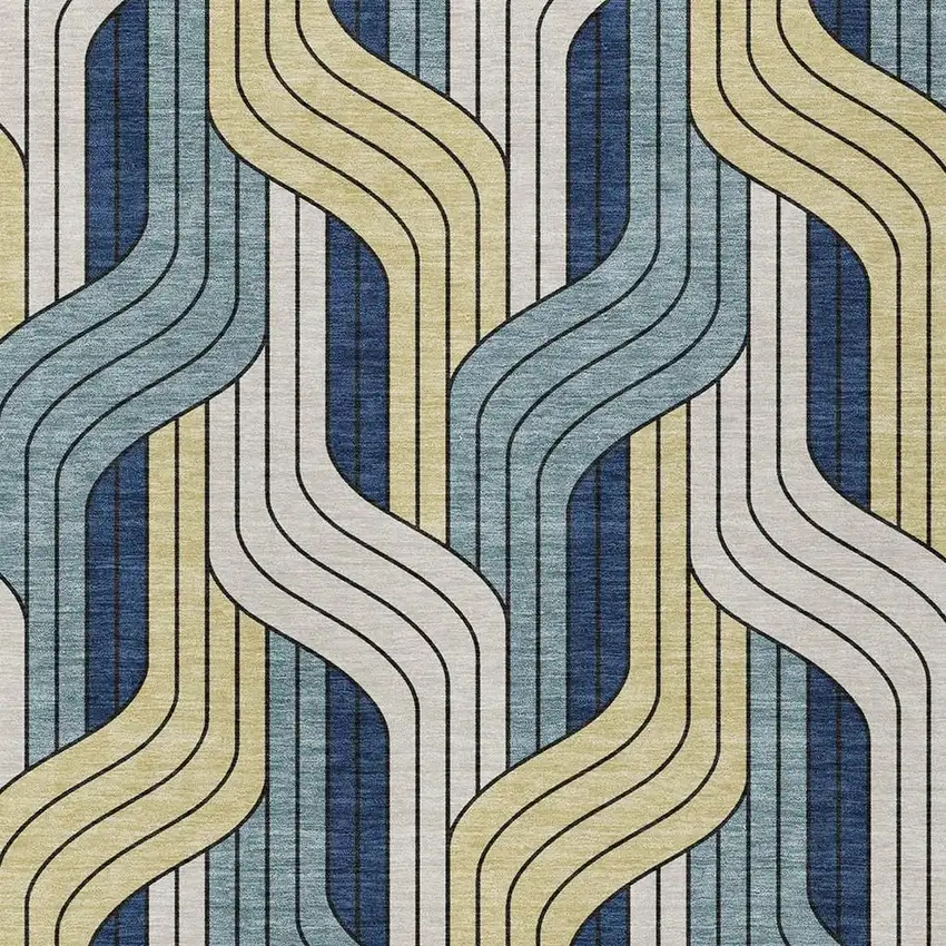 Teal Blue Wheat And Ivory Striped Washable Indoor Outdoor Area Rug Photo 2