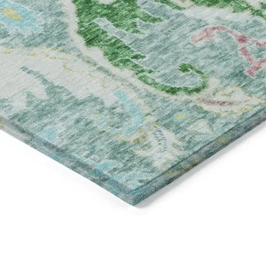 Teal Blue Yellow And Green Floral Washable Indoor Outdoor Area Rug Photo 9