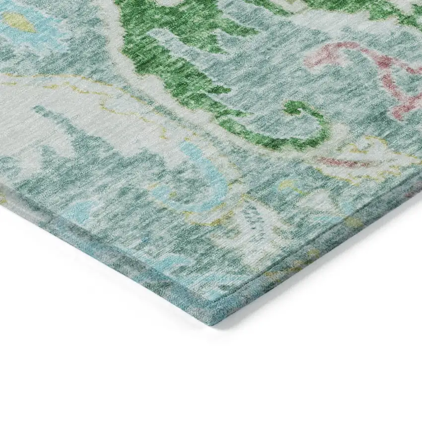 Teal Blue Yellow And Green Floral Washable Indoor Outdoor Area Rug Photo 9
