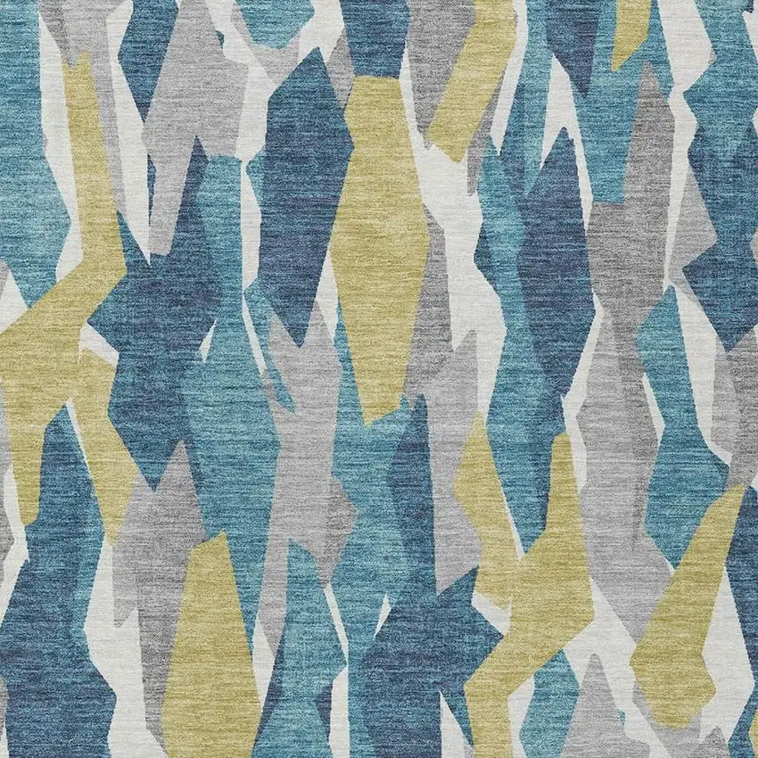 Teal Blue Yellow And Ivory Striped Washable Indoor Outdoor Area Rug Photo 7