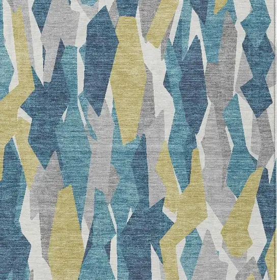 Teal Blue Yellow And Ivory Striped Washable Indoor Outdoor Area Rug Photo 7