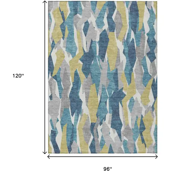 Teal Blue Yellow And Ivory Striped Washable Indoor Outdoor Area Rug Photo 3