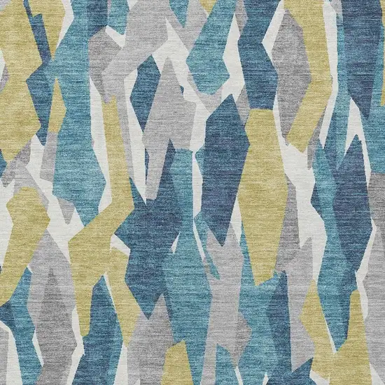 Teal Blue Yellow And Ivory Striped Washable Indoor Outdoor Area Rug Photo 7