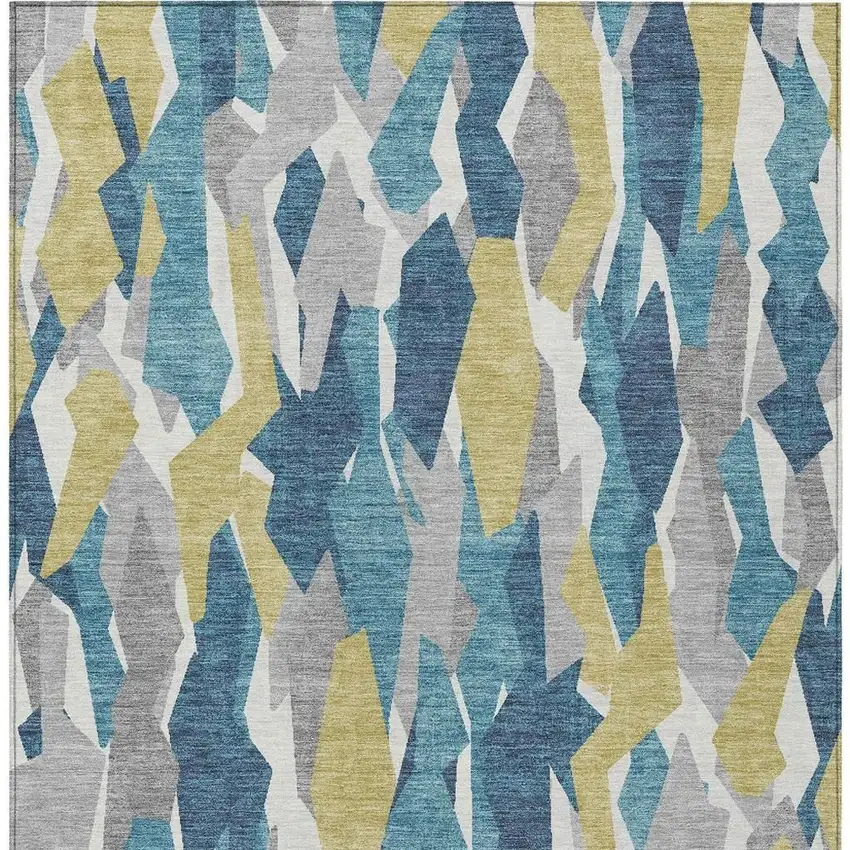 Teal Blue Yellow And Ivory Striped Washable Indoor Outdoor Area Rug Photo 6