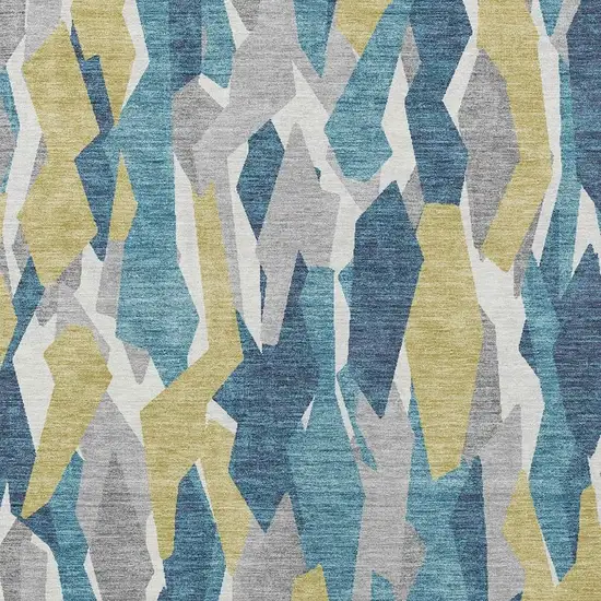 Teal Blue Yellow And Ivory Striped Washable Indoor Outdoor Area Rug Photo 7