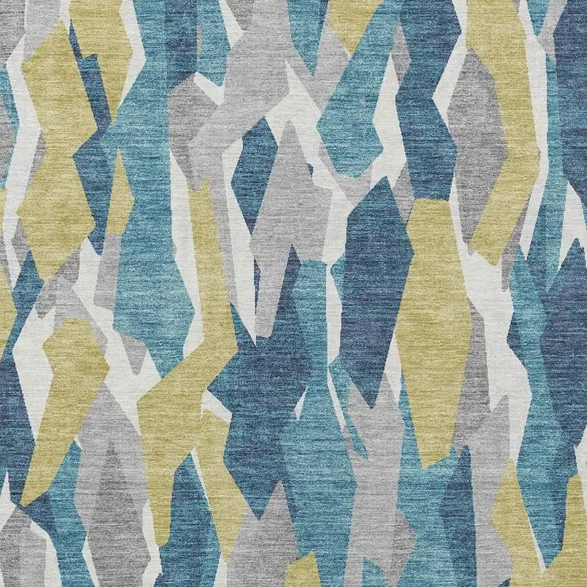 Teal Blue Yellow And Ivory Striped Washable Indoor Outdoor Area Rug Photo 7