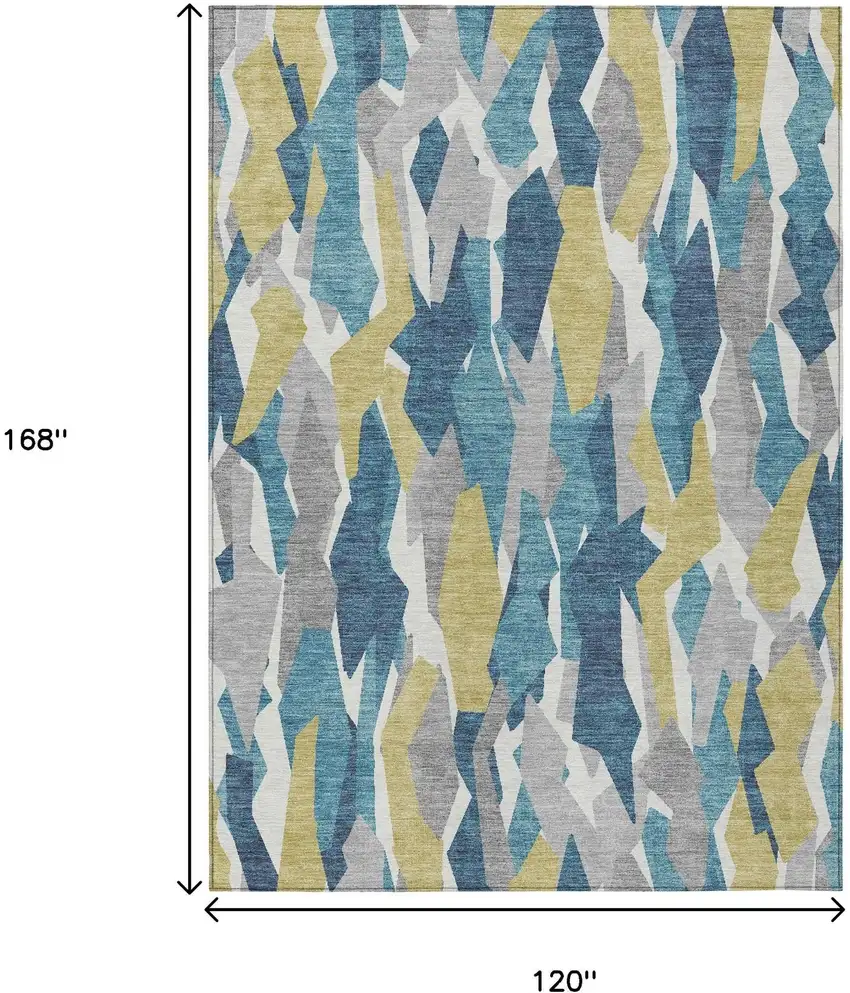 Teal Blue Yellow And Ivory Striped Washable Indoor Outdoor Area Rug Photo 3