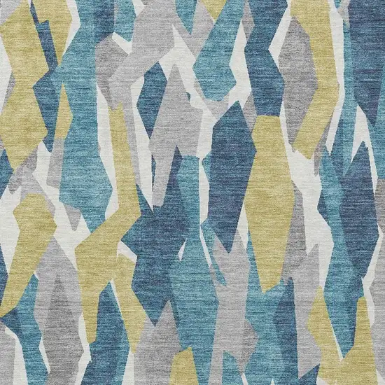 Teal Blue Yellow And Ivory Striped Washable Indoor Outdoor Area Rug Photo 7