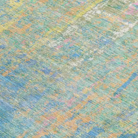 Teal Blue Yellow And Orange Abstract Washable Indoor Outdoor Area Rug Photo 3