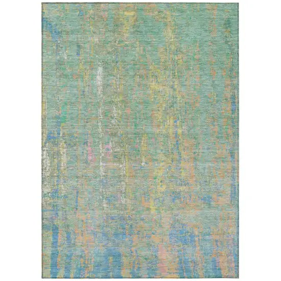 Teal Blue Yellow And Orange Abstract Washable Indoor Outdoor Area Rug Photo 8