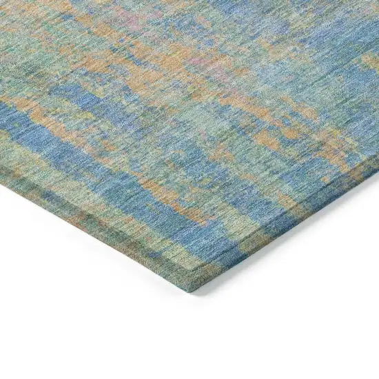 Teal Blue Yellow And Orange Abstract Washable Indoor Outdoor Area Rug Photo 8