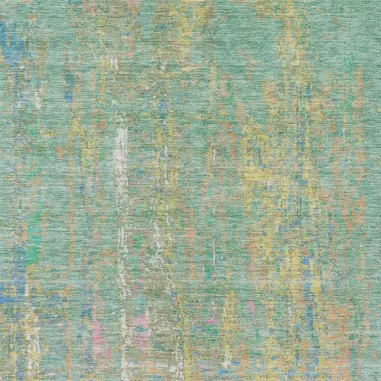 Teal Blue Yellow And Orange Abstract Washable Indoor Outdoor Area Rug Photo 9