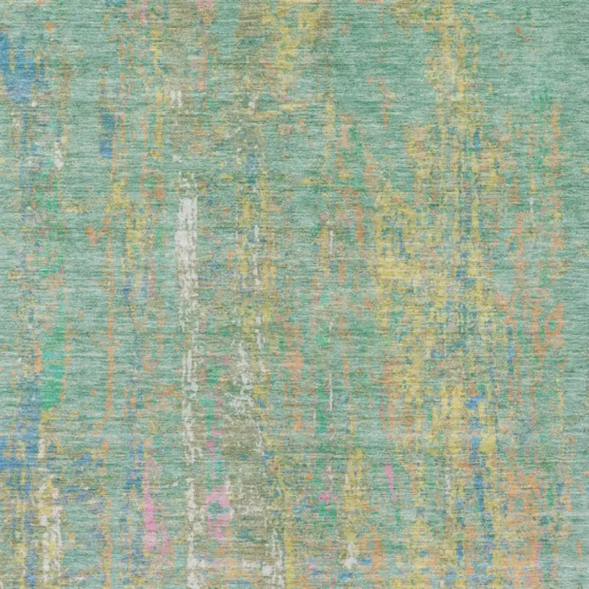 Teal Blue Yellow And Orange Abstract Washable Indoor Outdoor Area Rug Photo 9