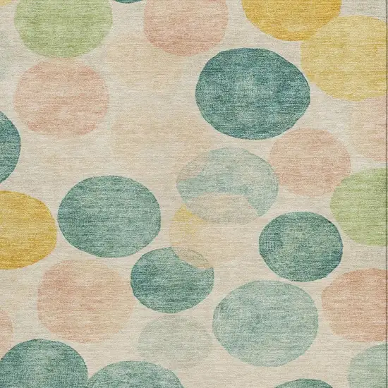 Teal Blue Yellow And Peach Geometric Washable Indoor Outdoor Area Rug Photo 3