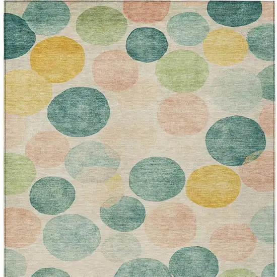 Teal Blue Yellow And Peach Geometric Washable Indoor Outdoor Area Rug Photo 3