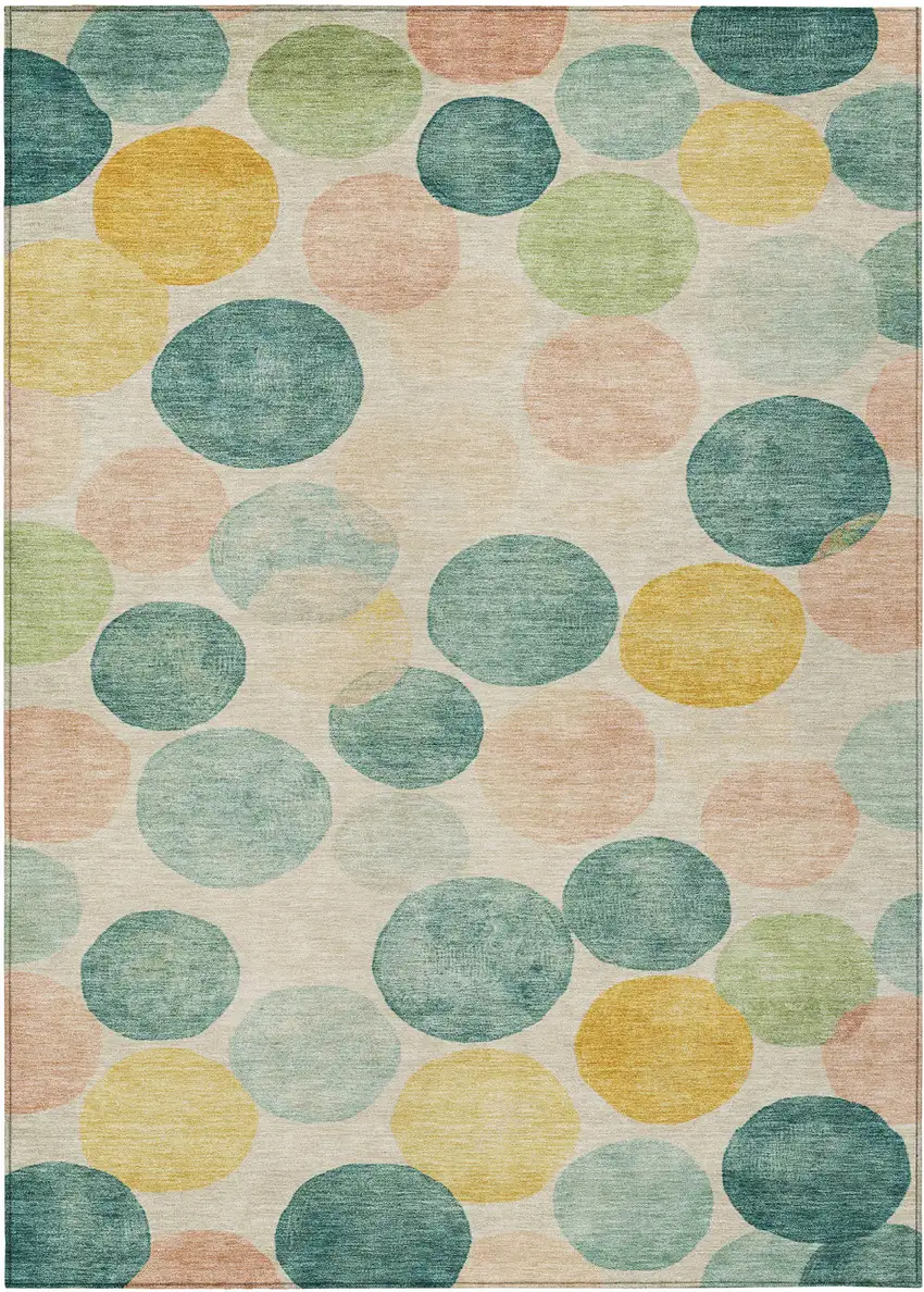 Teal Blue Yellow And Peach Geometric Washable Indoor Outdoor Area Rug Photo 9